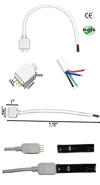 Harness, 4 Pin, RGB Color, Wires, White