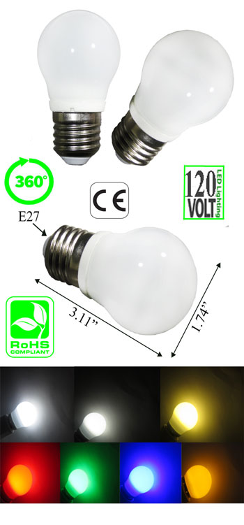 Image of a led light bulb E26 ping pong size g45