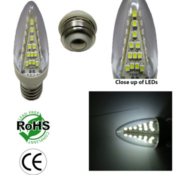 LED Candle 25 Watt Equivalent E26 120 VAC CA8 Shape Bulb