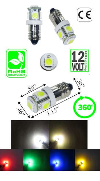 1487 LED Bulb E10 Base 12 Volt DC 1.5 Watt Dim-able 5 SMD product 57567