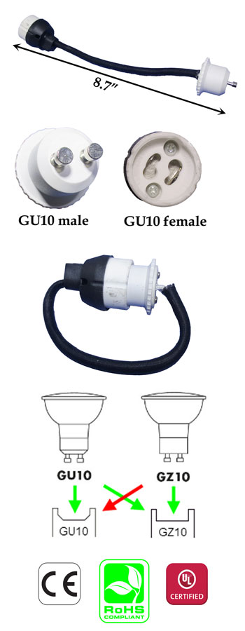 GU10 male to GU10 female Extension 15cm 18awg wire