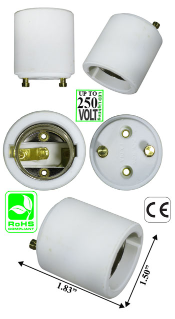 GU24 2 Pin male to E26 female Ceramic Lamp Holder Converter