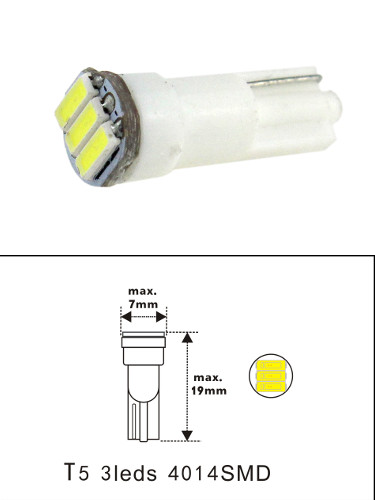 Miniature Wedge T5 3 4014 SMD LED Bulb T1-3/4 24 VDC