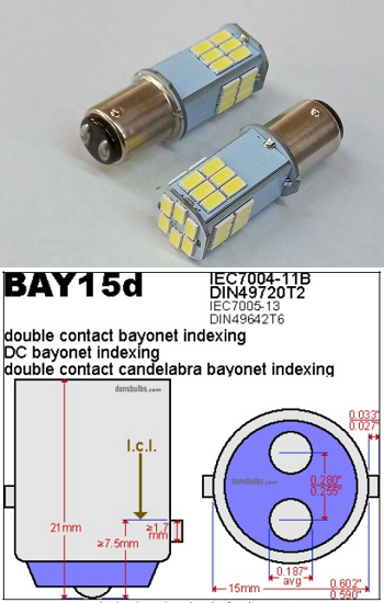 1154 LED Mini Bulb 6 Volt BAY15D Base 30 SMD Dual Filament