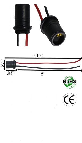Verwaand voordeel Lima T10 Wedge Socket Rubber Black 6 Inches Wire - Sockets - LEDLight