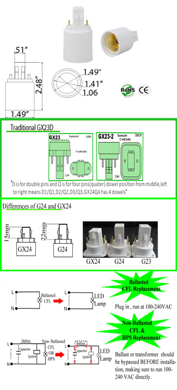 GX23D 2 Pin to E27 converter product 12353