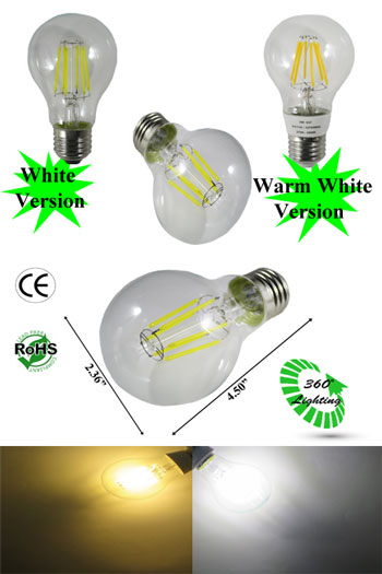 A19 LED Filament 6W E27 120VAC Non Dimmable	