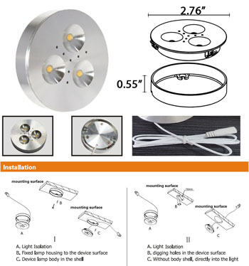 Puck LED Under Cabinet Light 12VDC 3 Watt product 12855