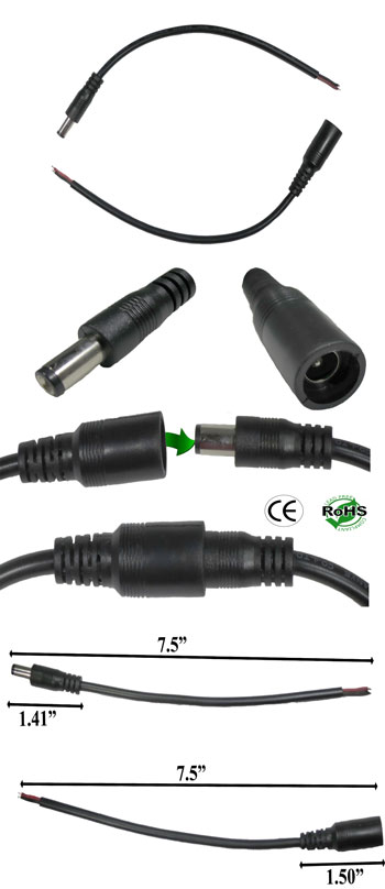 Connector, Round DC 5mm, Black, Male & Female Set