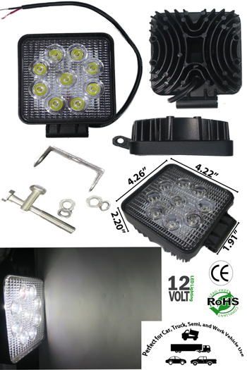 LED Off Road Work Light 27 Watt 10-30VDC IP67 30 Deg Square