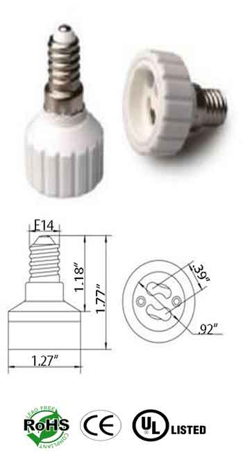 Picture of a converter E14 male to GU10 female