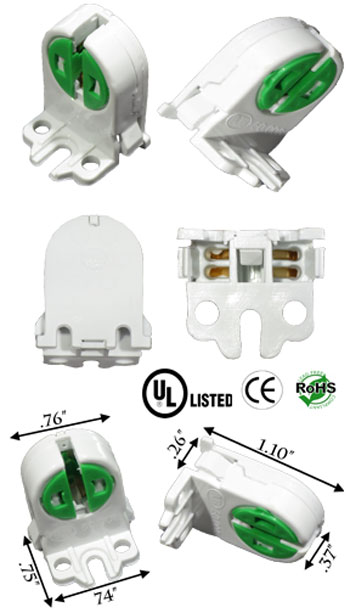 UL Listed Non-Shunted T8 Lamp Holder Socket Tombstone with 12 inche Pack of 15 
