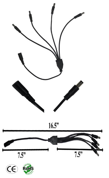 Harness, 4 Way Splitter, 5mm female Input, 4 5mm male, Black