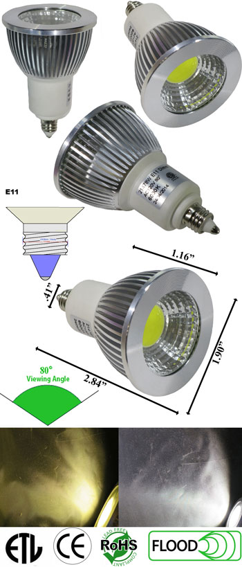 E11 6 Watt MCOB Floodlight 120VAC Dimmable 80 Beam ETL