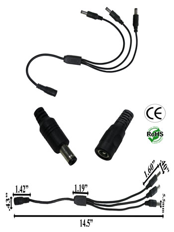 Harness 3 Way Splitter 5mm Black 1 Female input 3 male Output