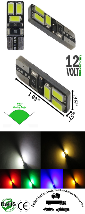 T10 Wedge Canbus 6 LED 5630SMD 12 Volt AC/DC 120 Viewing