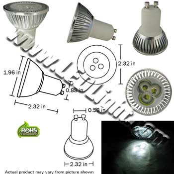 GU10 Base Three 1 Watt Super Bright 120 VAC