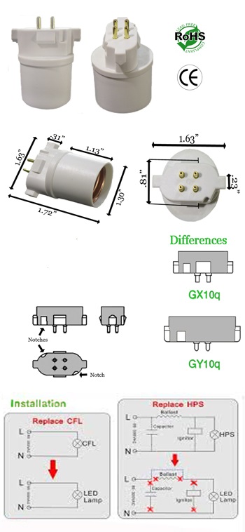 GX10Q male To E27 female Converter Lamp Holder