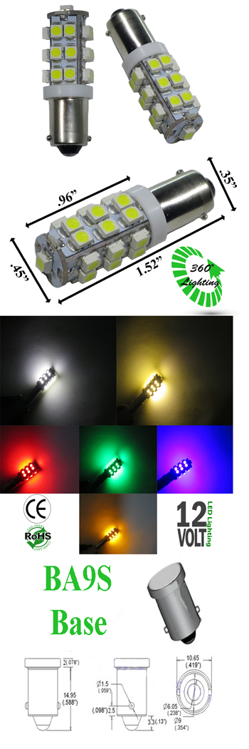 BA9S LED 1.5 Watt 12 Volt DC Miniature Bulb - Automotive - LEDLight