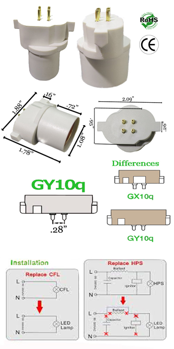 GY10Q male to E27 female Adapter Lamp Holder