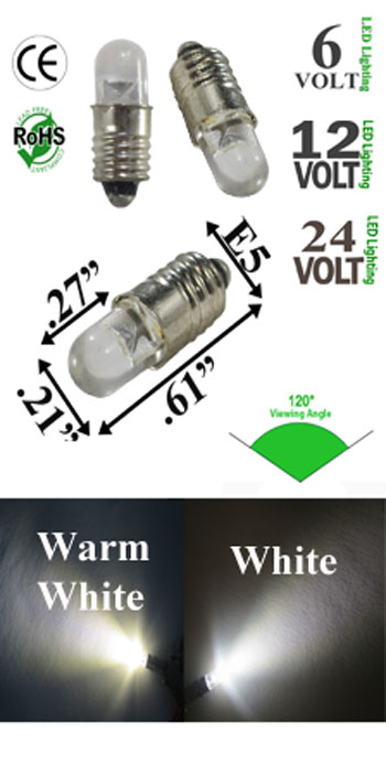 Midget Screw Round 6 12 24 VDC T 1-3/4 Dim-able 90 Degree E5