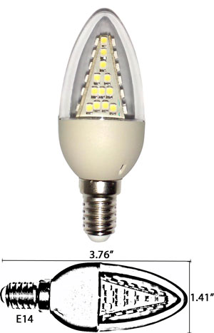 LED Candle 25 Watt Equivalent E14 120 VAC CA8 Shape Bulb