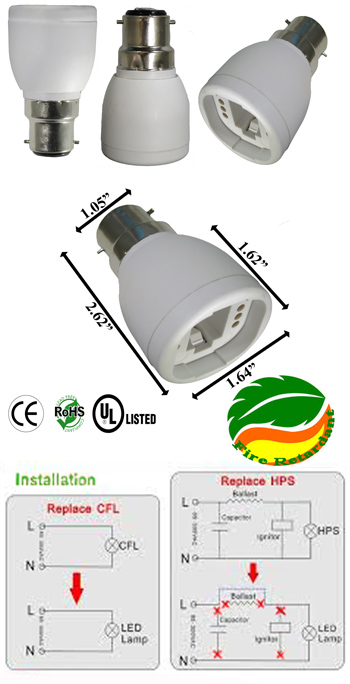 B22 male To G24 2 Pin female Converter Adapter