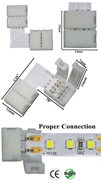 Connector L Shape, RGB Color, White, Solderless