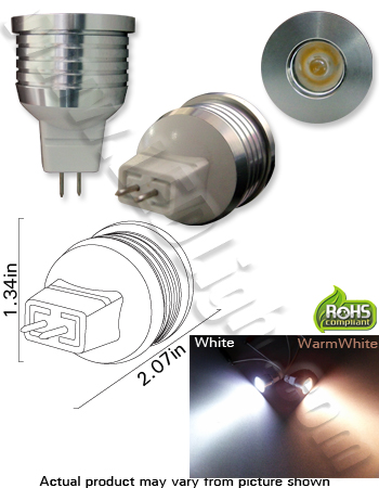 MR11 1 Watt High Power L.E.D. Bulb 12 VDC Miniature Bi-Pin G4 Base