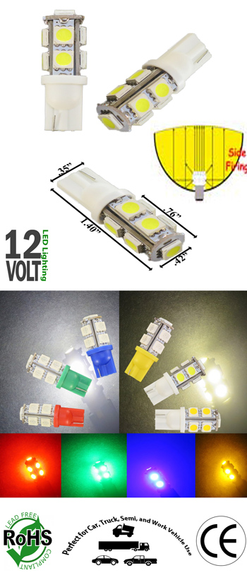 194 LED Bulb T10 Wedge Base 9 SMD 12V DC T3 1/4