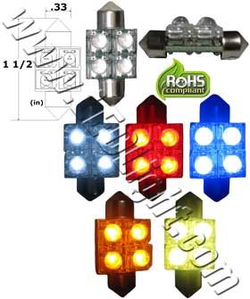 Festoon Super Flux 4 LED Light 1 1/2 Inches / 36 mm 12 Volt DC product 29432