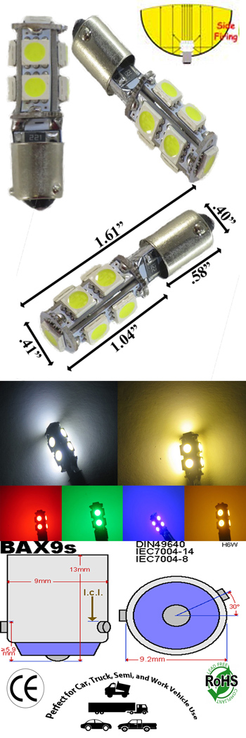 Miniature Bulb BAX9S Base 9 SMD 5050 LED 12V DC T3 1/4