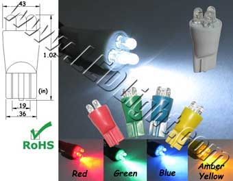 3 L.E.D. T10 Wedge LED Light Bulb