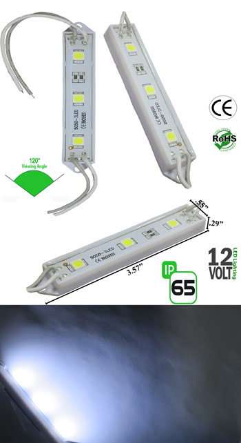 Module 3 LED 5050 Mounting Holes 12VDC IP65 .72 Watt