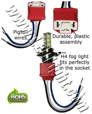 H4 HB2 9003 female Socket with Pigtail Wires