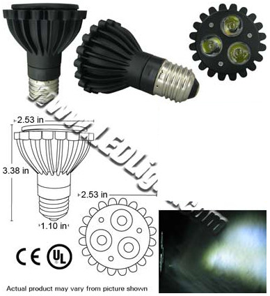 PAR20 3 Watt LED Light 120 VAC E27 30 Degree