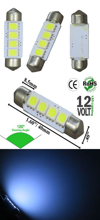 kill poverty fan Festoon SMD 4 LED Light 12 VDC 40mm 1-3/4-Inch - Automotive - LEDLight