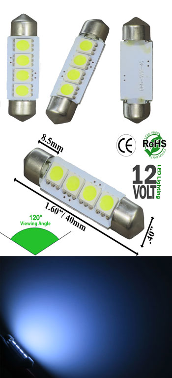 Vidunderlig Massakre Pelagic Festoon SMD 4 LED Light 12 VDC 40mm 1-3/4-Inch - Automotive - LEDLight