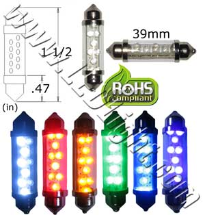 Festoon Ultra Bright Round 9 LED 1 1/2 Inches-39 mm product 39468