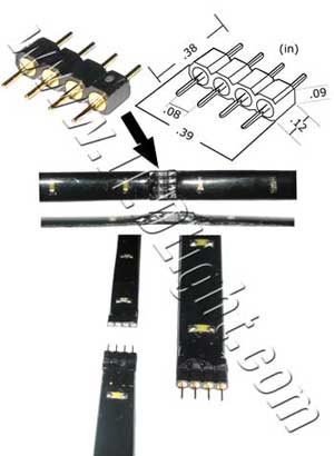 Connector 4 Conductor Black Flexible LED Light 