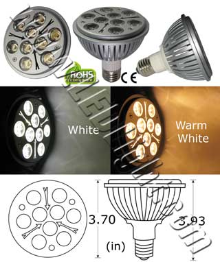 PAR30 Nine 1 Watt LED Light Bulb 85-265 VAC E27 45 Degree