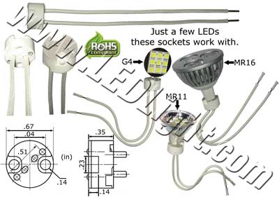 G4 G5.3 GY6.35 Socket Lamp Holder with Wires product 43644