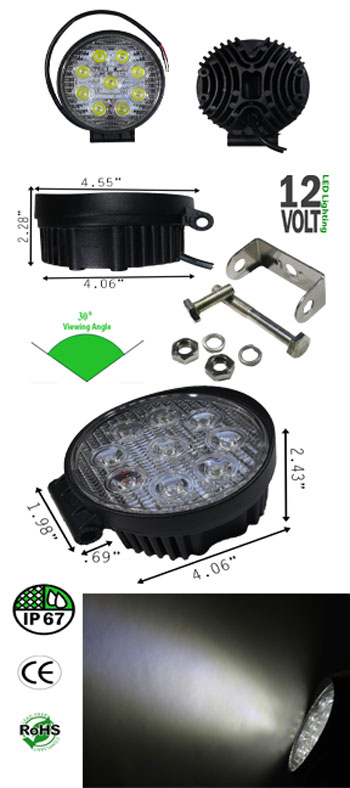 LED Off Road, Driving Work Light 27 Watt 10-30VDC IP67 30 Deg Round product 45182