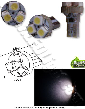 Miniature Wedge T5 3 3528SMD LED Bulb 12 VDC T1-3/4