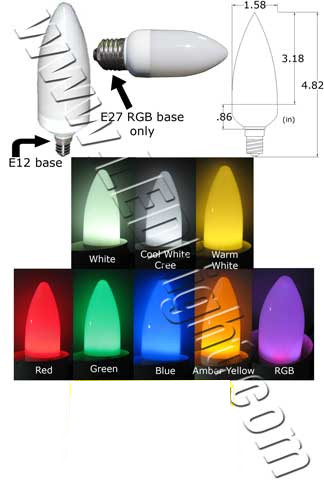 Candle LED Light Bulb 120VAC E12