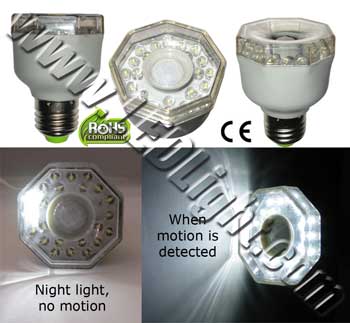 Motion Activated L.E.D. Light Bulb E26/E27 120VAC product 45703