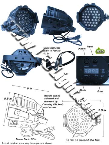 36 Watt DMX IN/OUT RGB LED Stage Light 85-260 VAC