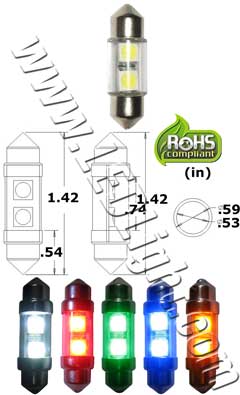 Festoon SMT 2 LED 1-1/2 Inch Light 12V D.C.