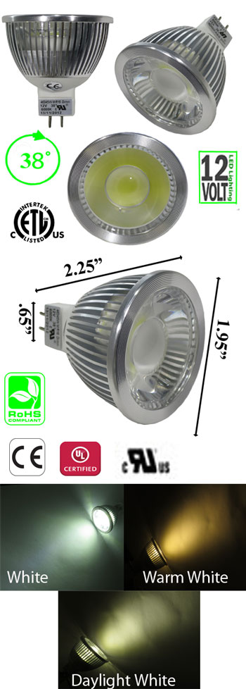 MR16 5 Watt LED 12V AC or DC GU5.3 Dimmable - Low Voltage - LEDLight