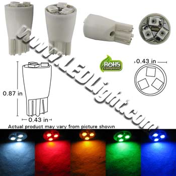 3 Ultra bright S.M.T. L.E.D. T10 Wedge Forward Firing LED Lamp product 47567